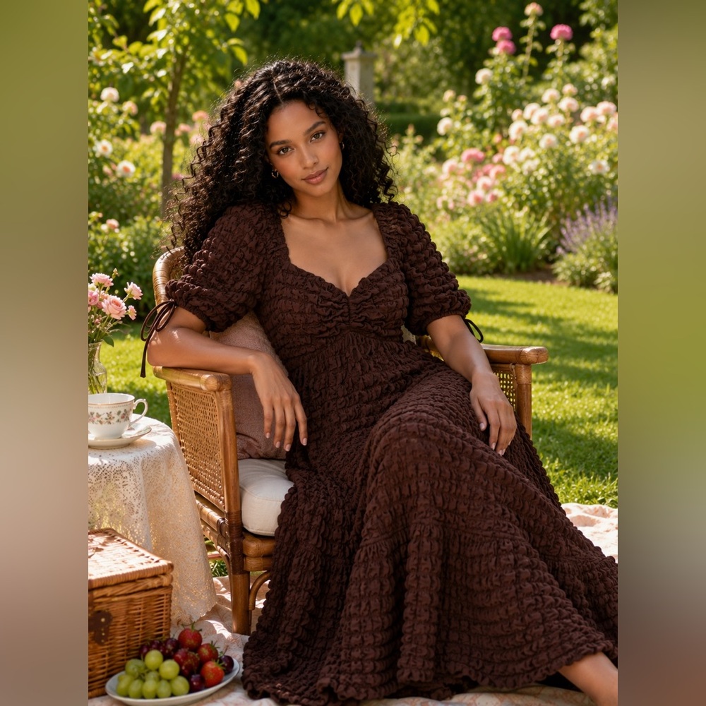 Endless Rose BUBBLE PUFF SLEEVE MAXI DRESS